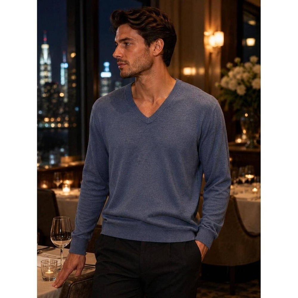 Brooks Brothers V-Neck Sweater Mens Medium Navy Blue Supima Cotton Classic